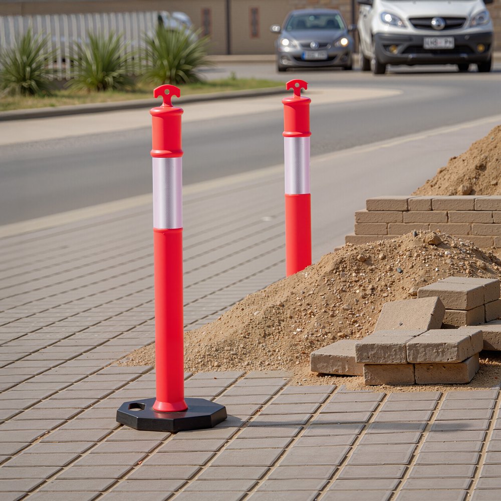 VEVOR 2 Pack Traffic Delineator Posts, 48 inches Traffic Safety Cones with Weighted Base and Reflective Strips, Heavy