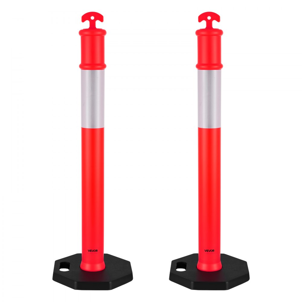 VEVOR 2 Pack Traffic Delineator Posts, 48 inches Traffic Safety Cones with Weighted Base and Reflective Strips, Heavy