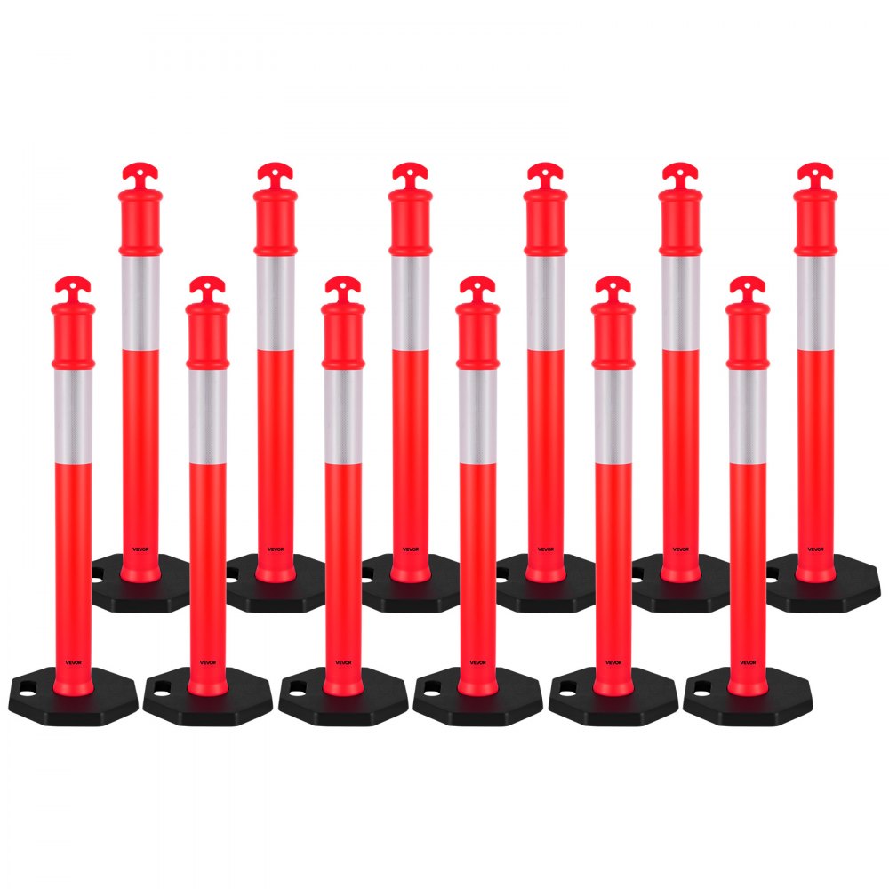 VEVOR 12 Pack Traffic Delineator Posts, 48 inches Traffic Safety Cones with Weighted Base and Reflective Strips, Heavy
