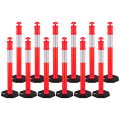 VEVOR 12 Pack Traffic Delineator Posts, 48 inches Traffic Safety Cones with Weighted Base and Reflective Strips, Heavy