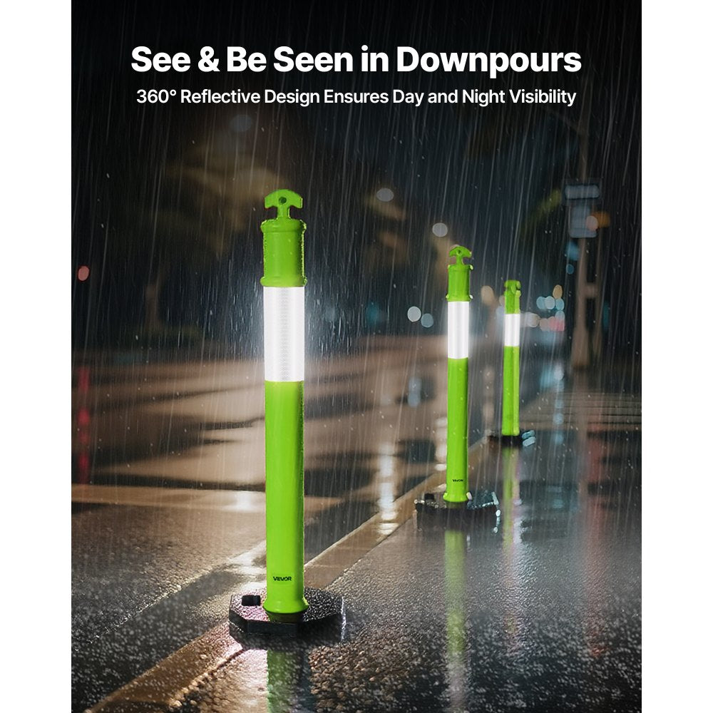 VEVOR 3 Pack Traffic Delineator Posts, 48 inches Traffic Safety Cones with Weighted Base and Reflective Strips, Heavy