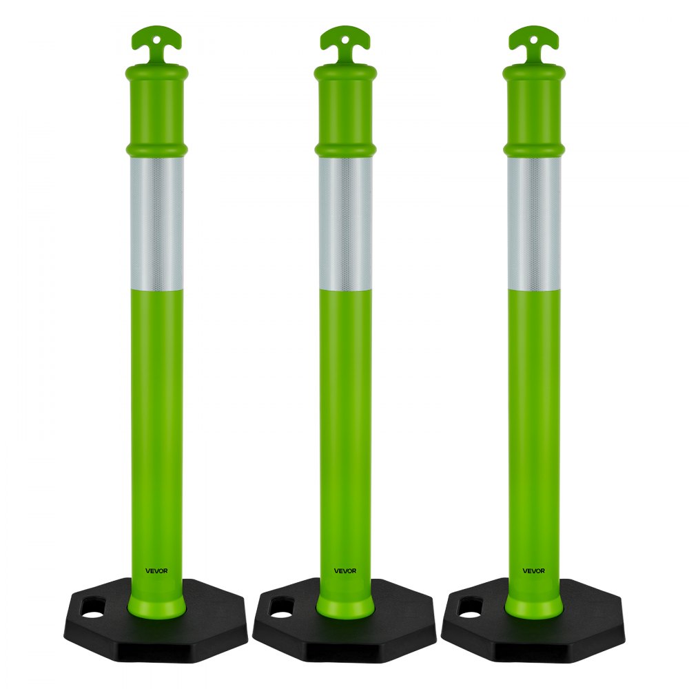 VEVOR 3 Pack Traffic Delineator Posts, 48 inches Traffic Safety Cones with Weighted Base and Reflective Strips, Heavy