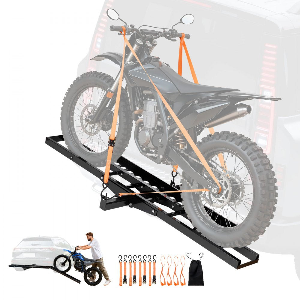 VEVOR Motorcycle Carrier, 500 lbs Capacity, Heavy Duty Steel Hitch Mount Rack with 47in Ramp, Ratchet Straps &