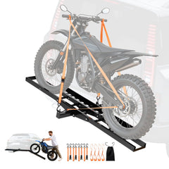 VEVOR Motorcycle Carrier, 500 lbs Capacity, Heavy Duty Steel Hitch Mount Rack with 47in Ramp, Ratchet Straps &