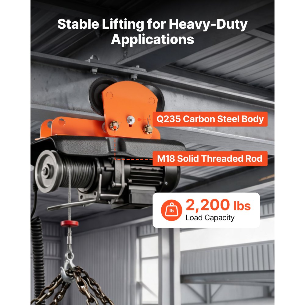 VEVOR Electric Hoist Manual Trolley, 2200 lbs/1 Ton Load for PA600 PA700 PA800 PA900 PA1000, Push Beam Trolley with