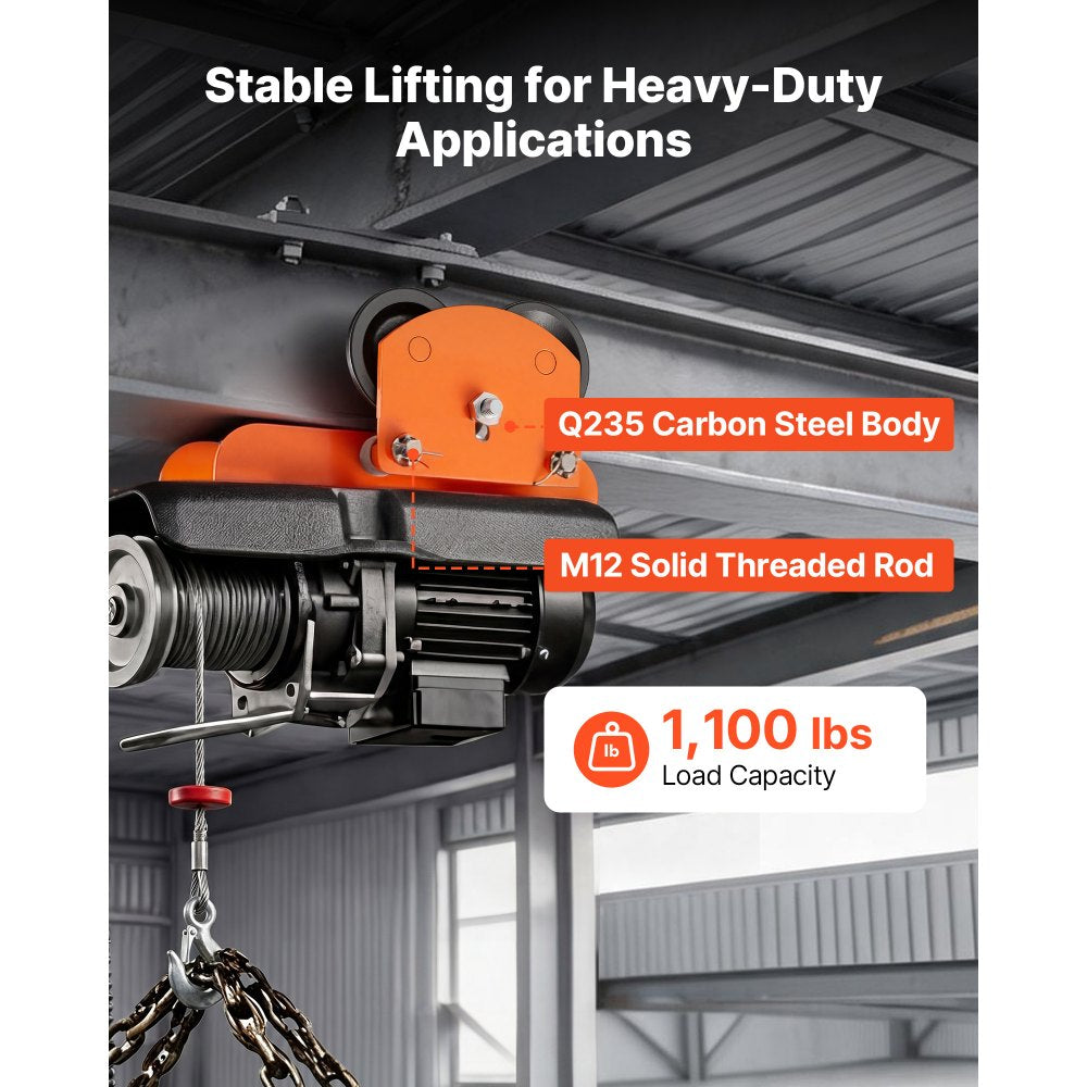 VEVOR Electric Hoist Manual Trolley, 1100 lbs/0.5 Ton Load for PA200 PA250 PA300 PA400 PA500, Push Beam Trolley with