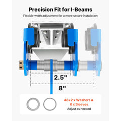 VEVOR Manual Trolley, 6600 lbs/3 Ton Load Capacity, Push Beam Trolley with Dual Wheels, Adjustable for I-Beam Flange
