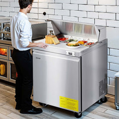VEVOR 28"W Commercial Refrigerator, 7.1 Cu. Ft Sandwich Prep Refrigerated Table, Mega Top Food Prep Fridge with 8 Pans