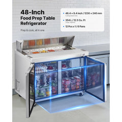 VEVOR 48"W Commercial Refrigerator, 12.5 Cu. Ft Sandwich Prep Refrigerated Table, Mega Top Food Prep Fridge with 12