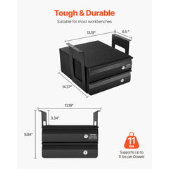 VEVOR 13" Wide Under Desk Drawer Slide Out, Under Table Pull-out Drawer Attachment, Hidden Desktop 2 Layer Storage