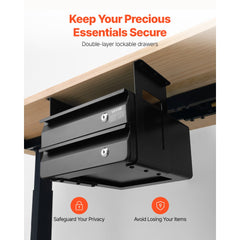 VEVOR 13" Wide Under Desk Drawer Slide Out, Under Table Pull-out Drawer Attachment, Hidden Desktop 2 Layer Storage