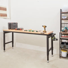 VEVOR Adjustable Workbench, 72" L X 25" W Garage Worktable with Universal Wheels, 28-39.5" Heights & 3000 LBS Load