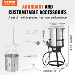 VEVOR Turkey Deep Fryer, 30-qt Turkey Fryer Boiler Steamer Cooker Set, Outdoor Aluminum Seafood Frying Pot, 54,000 BTU