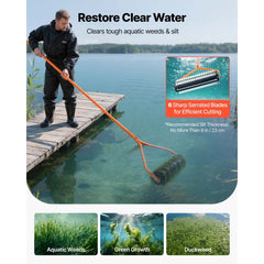 VEVOR Lake Weed Roller, 14.1 ft Stainless Steel Lake & Pond Weed Removal Tool, Muck Razer Aquatic & Sludge Tiller, Rid