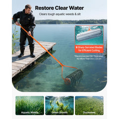 VEVOR Lake Weed Roller, 18 ft Lake & Pond Weed Removal Tool, Muck Razer Aquatic & Sludge Tiller, Rid Roots and Muck