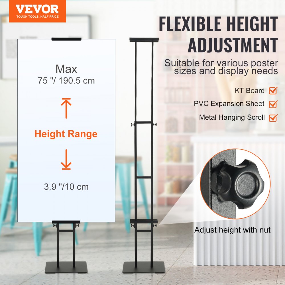 VEVOR Poster Stand, Adjustable Height Up to 75", Double-Sided Heavy Duty Pedestal Sign Holder, Floor Standing Sign