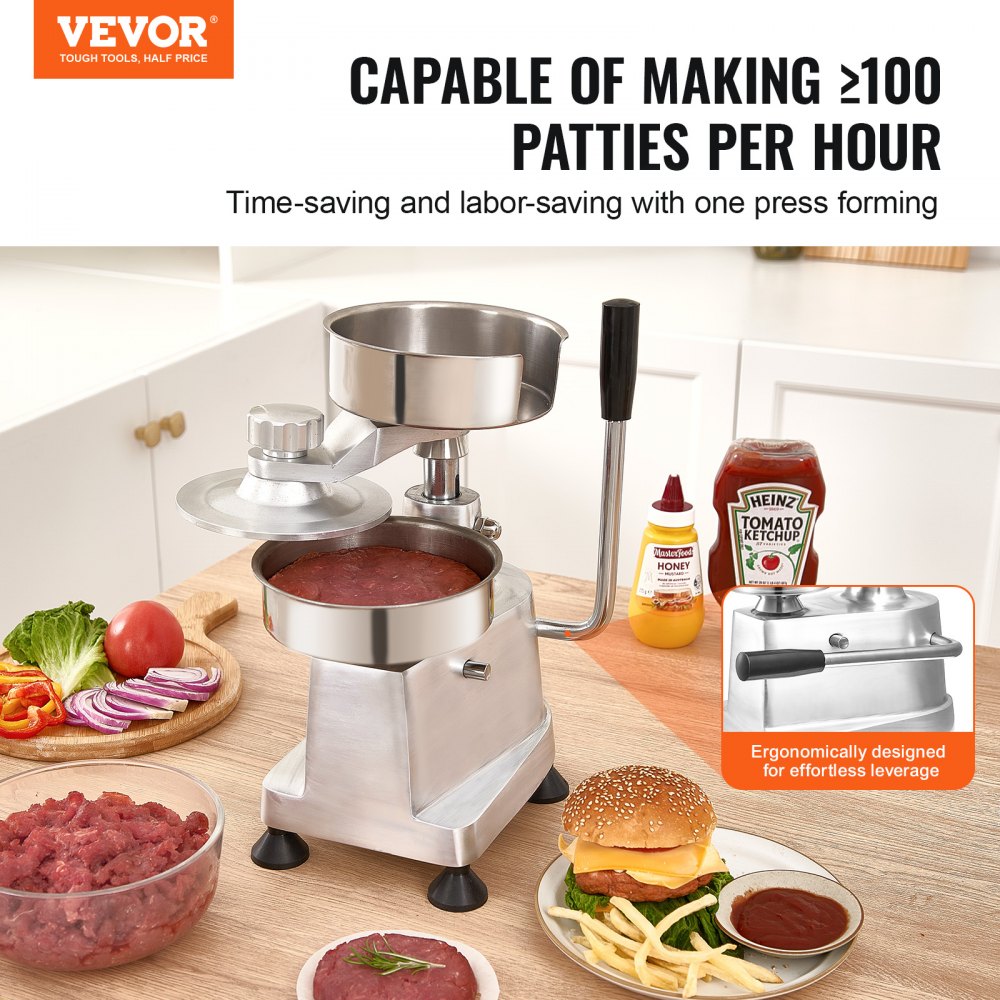 VEVOR Commercial Burger Patty Maker, Hamburger Beef Patty Maker with 3 Convertible Mold(4/5/6-inch), Heavy Duty