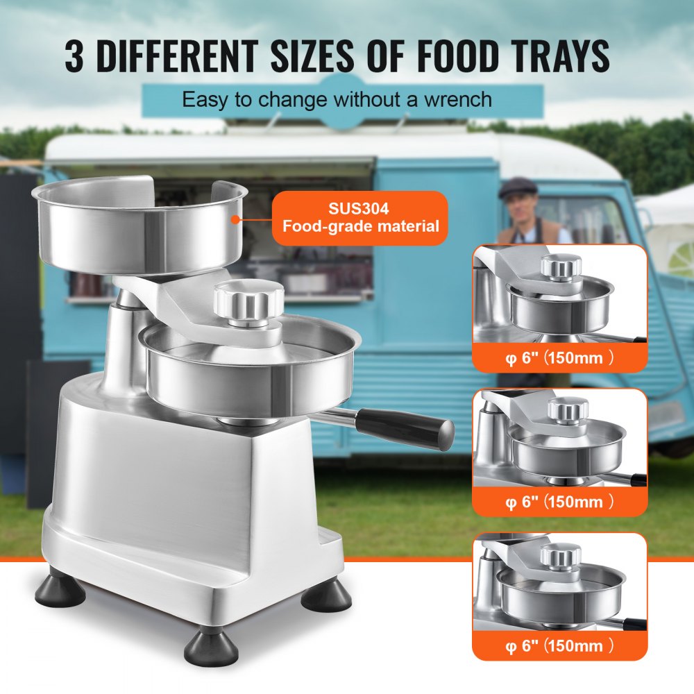 VEVOR Commercial Burger Patty Maker, Hamburger Beef Patty Maker with 3 Convertible Mold(4/5/6-inch), Heavy Duty