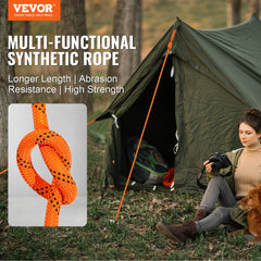 VEVOR Dual-Weave Polyester Cord, 1/2 inch x 220 feet, 48-Strand, 8000 LBS Tensile Strength, Multi-Use Outdoor Rope for