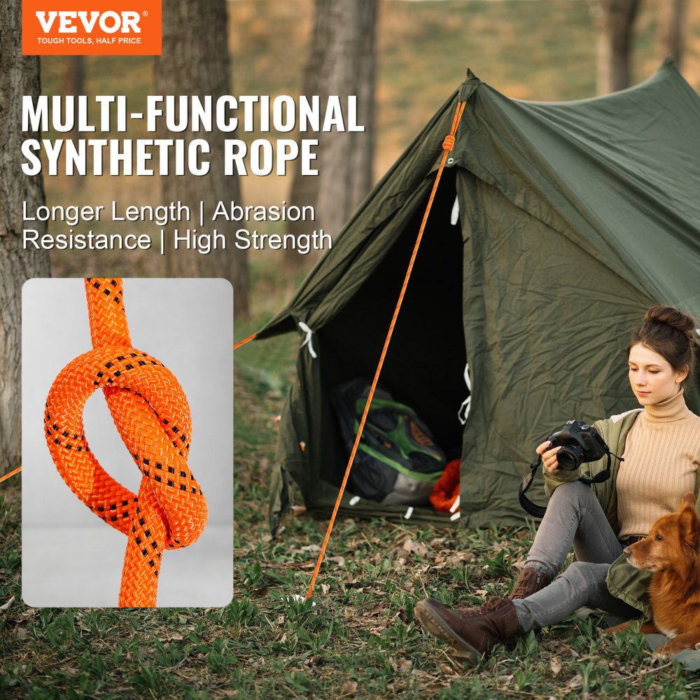 VEVOR Dual Twisted Polyester Cord, 1/2 inch by 120 feet, 48-Strand, 8000 LBS Tensile Strength, Multi-Use Outdoor Rope