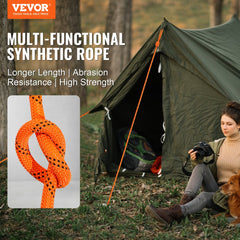 VEVOR Double Braided Polyester Rope, 3/4 in x 220 ft, 24 Strands, 12700 LBS Breaking Strength Outdoor Rope, Arborist