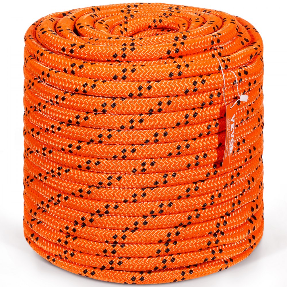 VEVOR Double Braided Polyester Rope, 3/4 in x 220 ft, 24 Strands, 12700 LBS Breaking Strength Outdoor Rope, Arborist