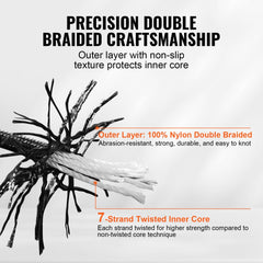 VEVOR Braided Nylon Cord, 3/16 inch by 250 feet, 32-Strand Design, 720 LBS Tensile Strength, Multi-Purpose Black Rope