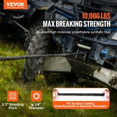 VEVOR Synthetic Winch Rope, 1/4 Inch x 50 Feet 10,000 lbs Synthetic Winch Line Cable Rope with Protective Sleeve +