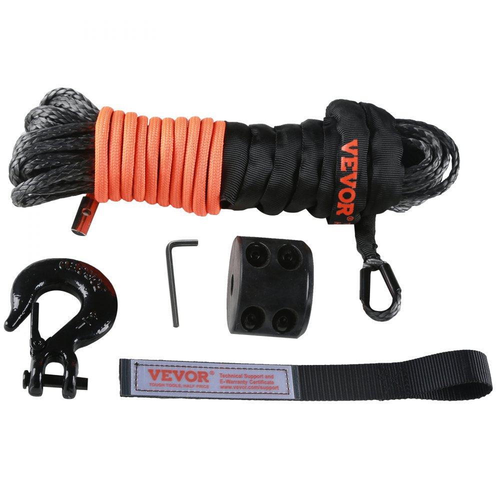 VEVOR Synthetic Winch Rope, 1/4 Inch x 50 Feet 10,000 lbs Synthetic Winch Line Cable Rope with Protective Sleeve +