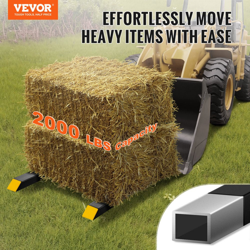 VEVOR Pallet Forks, 2000 lbs Tractor Bucket Forks, 60" Total Length Clamp on Pallet Forks with Adjustable Stabilizer