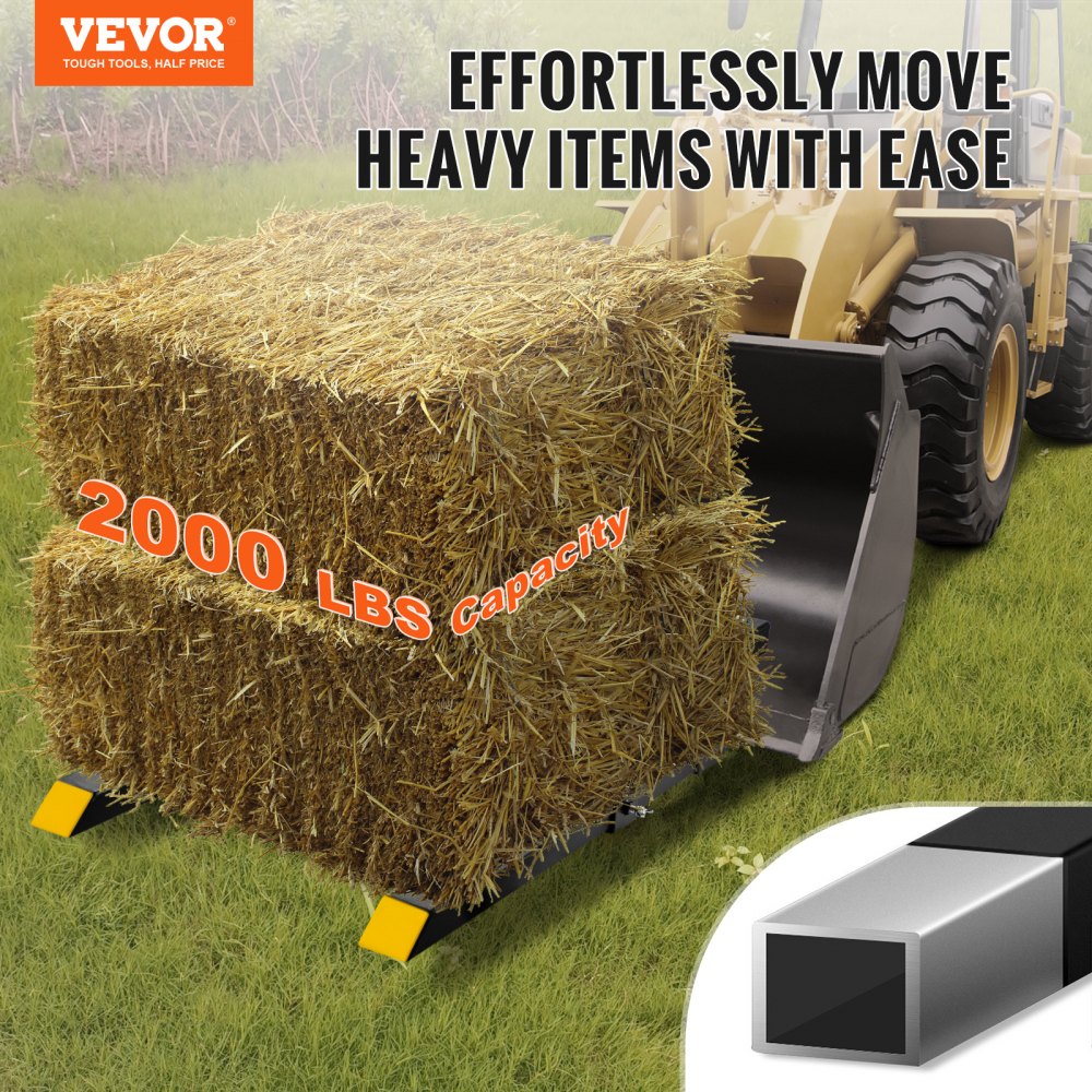 VEVOR Pallet Forks, 2000 lbs Clamp on Pallet Forks, 43" Total Length Tractor Bucket Forks with Adjustable Stabilizer