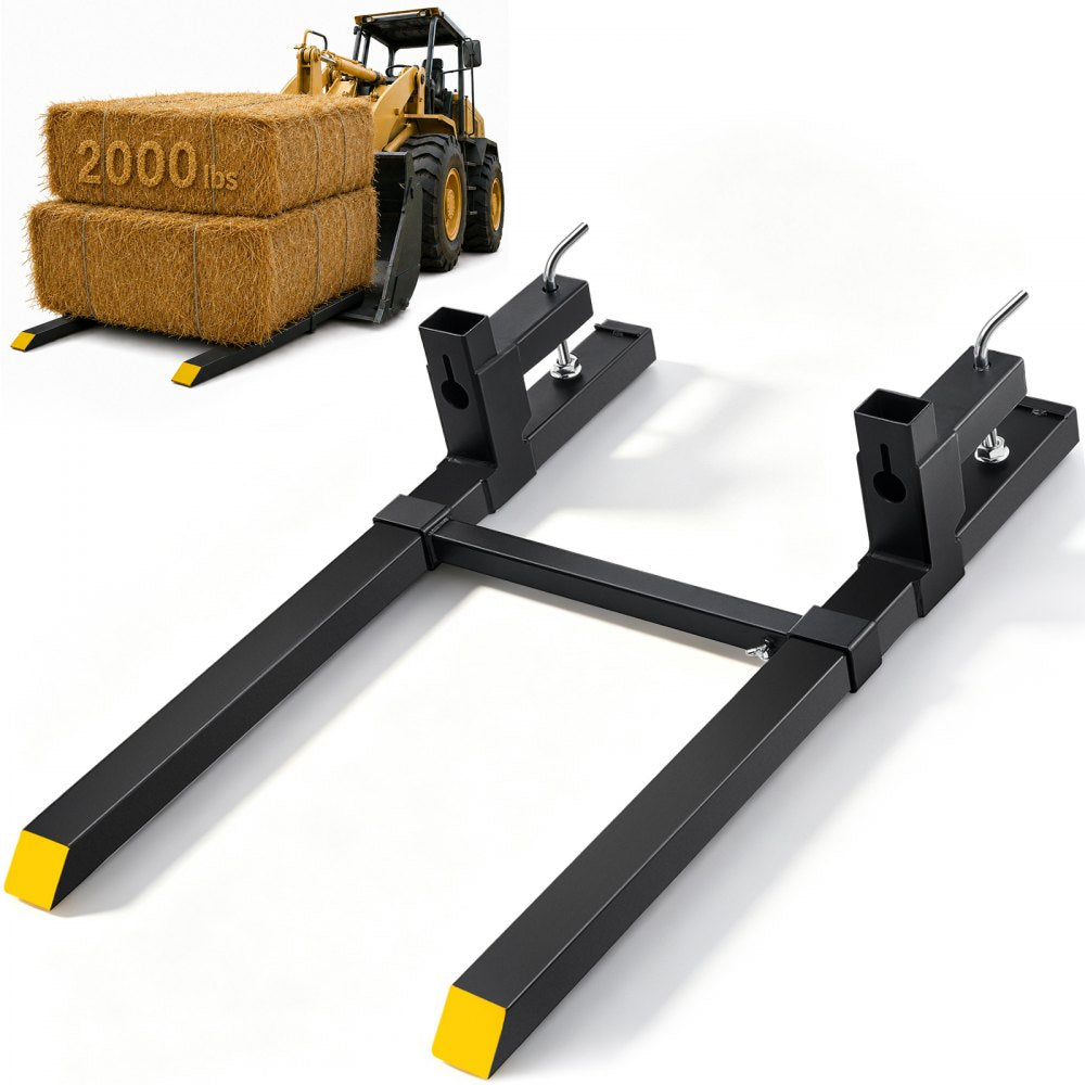 VEVOR Pallet Forks, 2000 lbs Clamp on Pallet Forks, 43" Total Length Tractor Bucket Forks with Adjustable Stabilizer