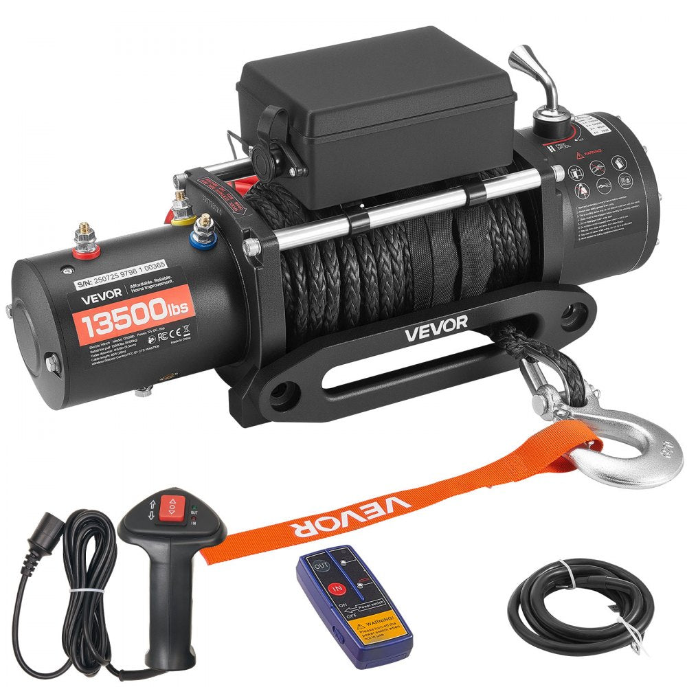 VEVOR Electric Winch, 13500 lbs Load Capacity, 12V DC Truck Winch with Φ3/8 in x 85 ft Synthetic Rope, Wireless & Wired