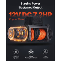 VEVOR Electric Winch, 13500 lbs Load Capacity, 12V DC Truck Winch with Φ3/8 in x 92 ft Synthetic Rope, Wireless & Wired