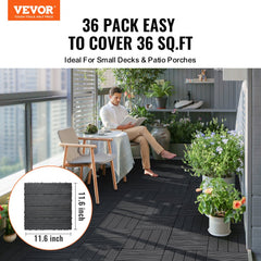 VEVOR Interlocking Deck Tiles, 36 Pack,11.6"x11.6" 36 sq. ft Plastic Waterproof Outdoor Flooring All Weather Use, Patio