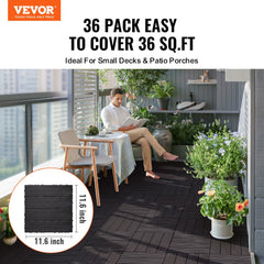 VEVOR Interlocking Deck Tiles, 36 Pack,11.6"x11.6" 36 sq. ft Plastic Waterproof Outdoor Flooring All Weather Use, Patio
