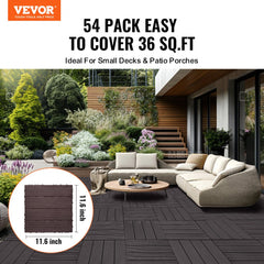 VEVOR Interlocking Deck Tiles, 54 Pack,12"x12" 54 sq. ft Plastic Waterproof Outdoor Flooring All Weather Use, Patio