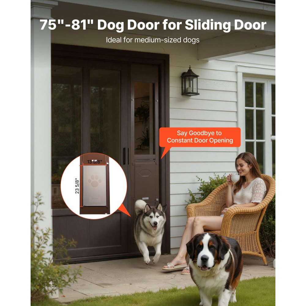 VEVOR Dog Door for Sliding Glass Door, 75 7/8 to 80 11/16 in Adjustable Height, Aluminum Alloy Frame with Rotating