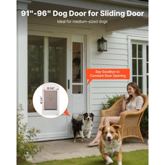 VEVOR Dog Door for Sliding Glass Door, 91 to 96 in Adjustable Height, Aluminum Alloy Frame with Metal Rotating Hinges