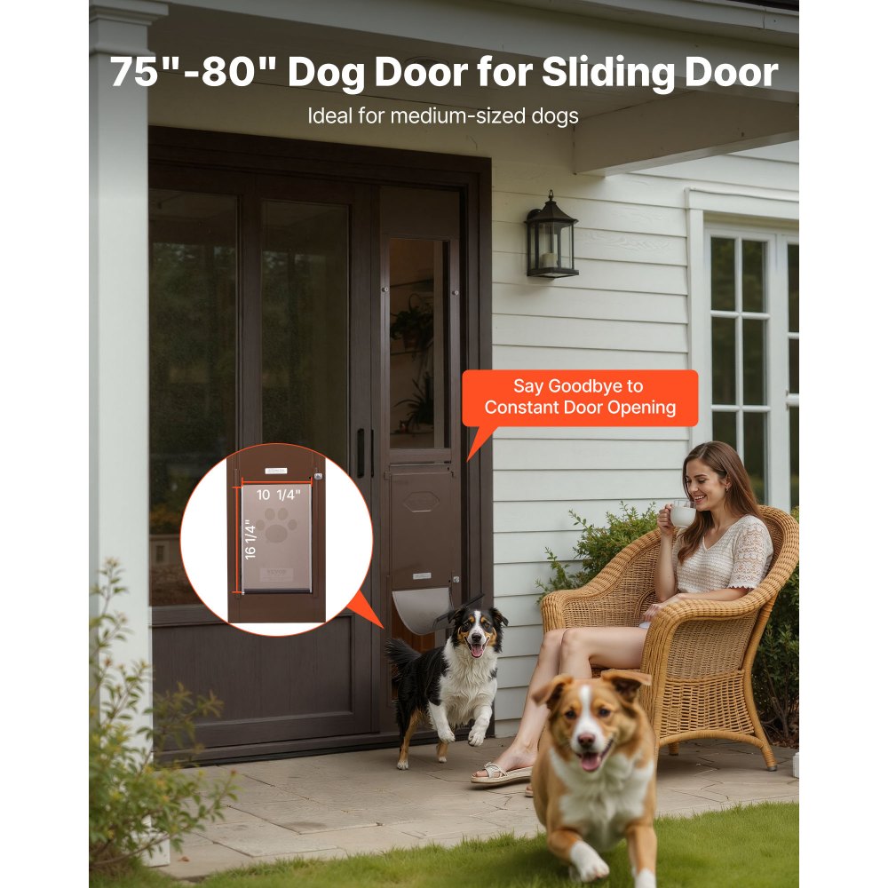 VEVOR Dog Door for Sliding Glass Door, 75 7/8 to 80 11/16 in Adjustable Height, Aluminum Alloy Frame with Rotating