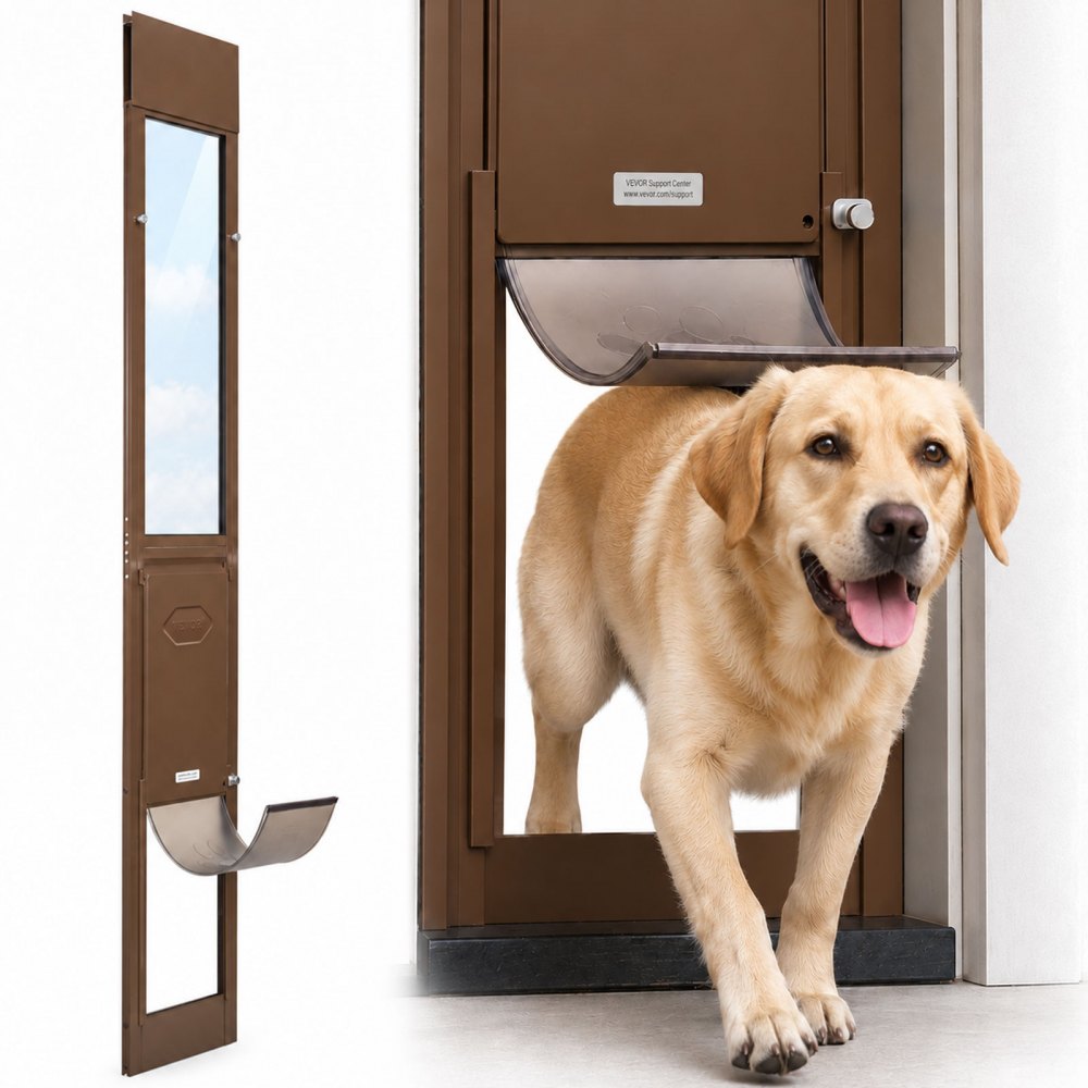 VEVOR Dog Door for Sliding Glass Door, 75 7/8 to 80 11/16 in Adjustable Height, Aluminum Alloy Frame with Rotating