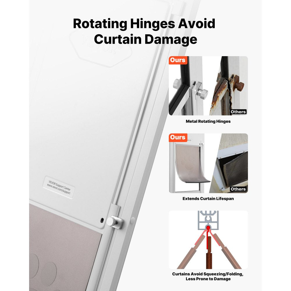 VEVOR Dog Door for Sliding Glass Door, 91 to 96 in Adjustable Height, Aluminum Alloy Frame with Metal Rotating Hinges