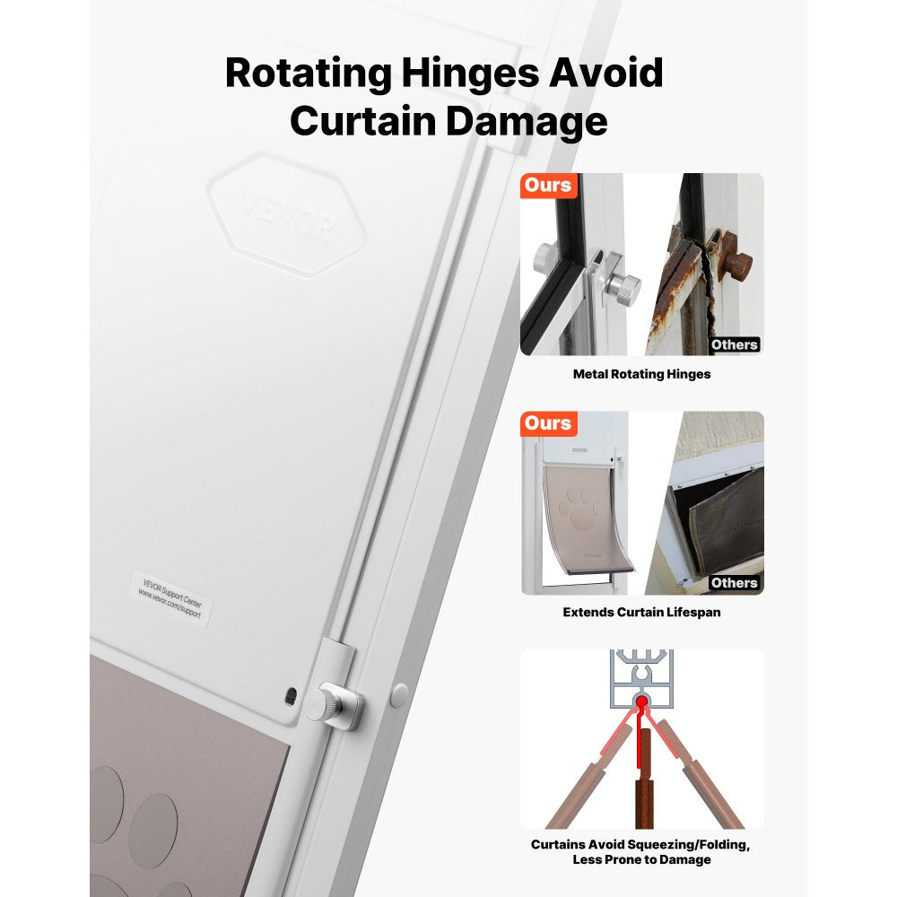 VEVOR Dog Door for Sliding Glass Door, 91 to 96 in Adjustable Height, Aluminum Alloy Frame with Metal Rotating Hinges