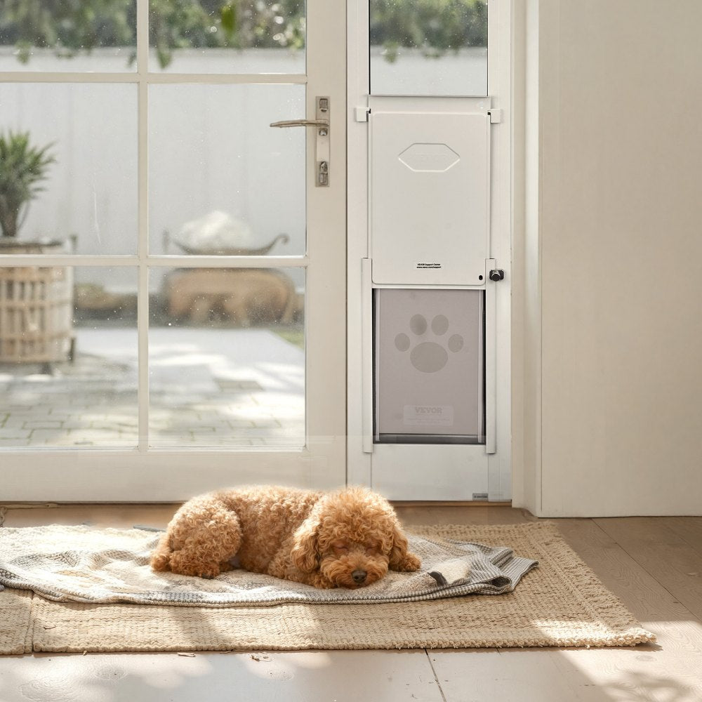VEVOR Dog Door for Sliding Glass Door, 91 to 96 in Adjustable Height, Aluminum Alloy Frame with Metal Rotating Hinges