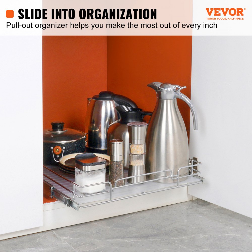 VEVOR 15.5"Wx21"Dx3.5"H Pull Out Cabinet Organizer, Heavy Duty Slide Out Pantry Shelves, Steel Roll Out Drawers