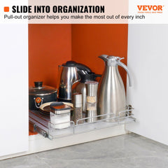VEVOR 15.5"Wx21"Dx3.5"H Pull Out Cabinet Organizer, Heavy Duty Slide Out Pantry Shelves, Steel Roll Out Drawers