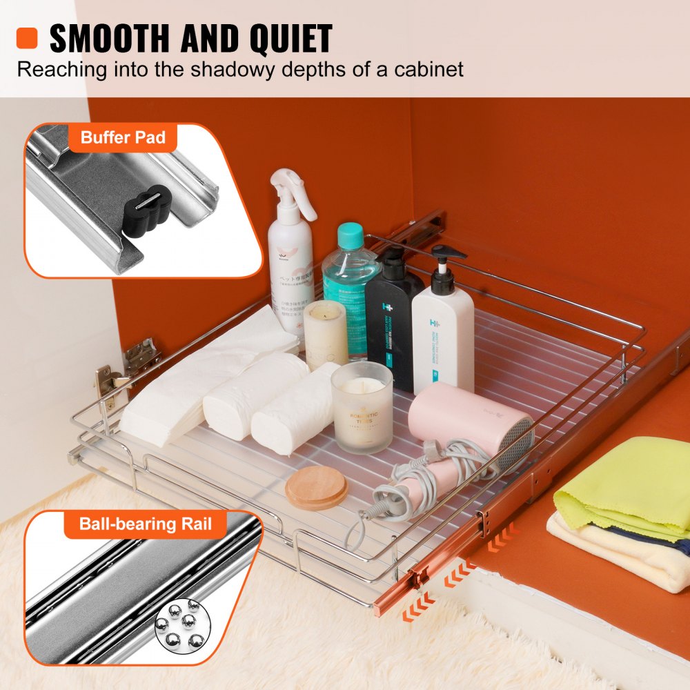VEVOR 15.5"Wx21"Dx3.5"H Pull Out Cabinet Organizer, Heavy Duty Slide Out Pantry Shelves, Steel Roll Out Drawers