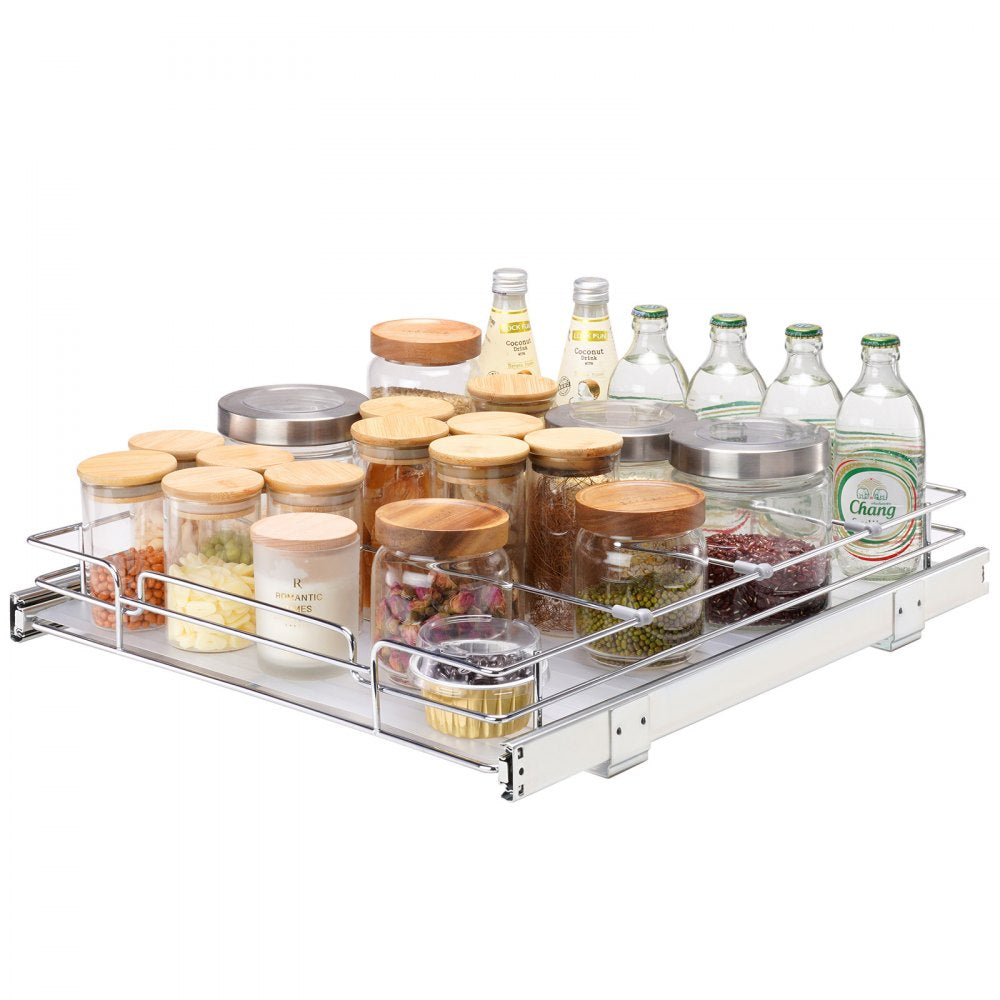 VEVOR 15.5"Wx21"Dx3.5"H Pull Out Cabinet Organizer, Heavy Duty Slide Out Pantry Shelves, Steel Roll Out Drawers