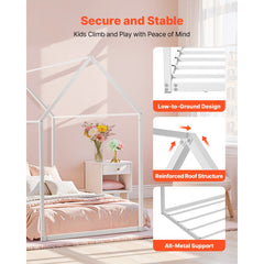 VEVOR Twin Size House Bed Frame, Metal Kids Floor Bed Frame with Roof, Heavy Duty Steel Slats Support, House Shape