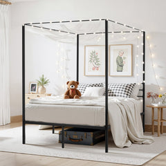VEVOR Full Size Canopy Bed Frame, Metal Canopy Bed with Four Posters Design, Heavy Duty Steel Slats Support, Underbed
